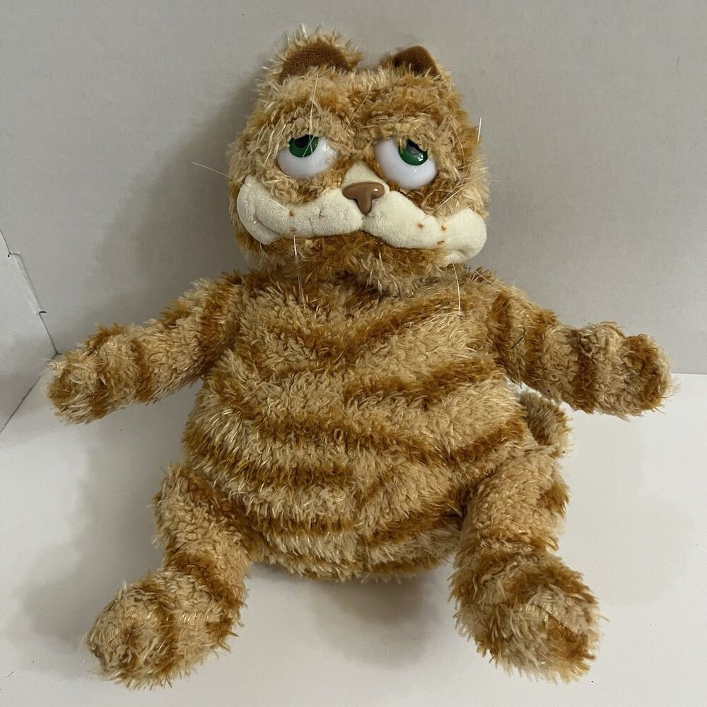 Fei Mai Tabby Cat Plush Orange Striped Green Eyes 10" Stuffed Animal